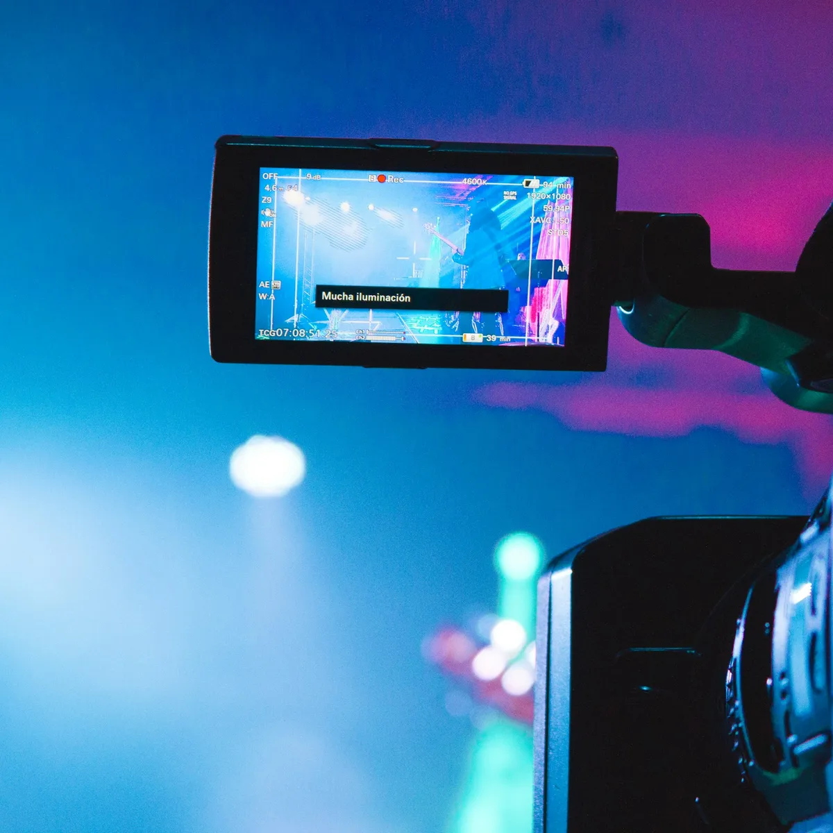 Video camera capturing a concert.
