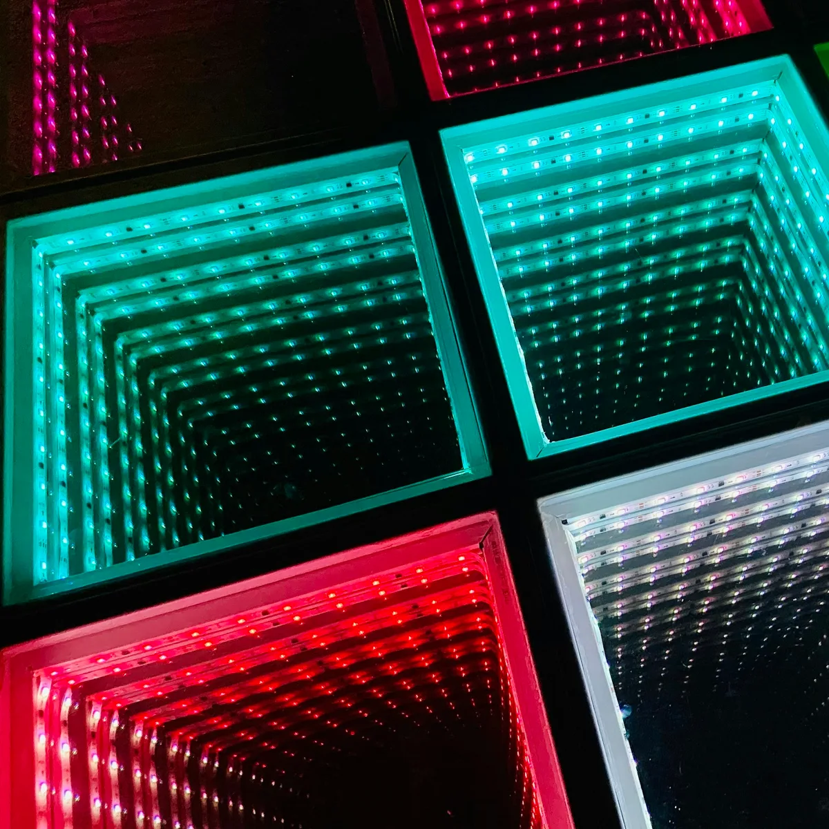 green and red glass panel