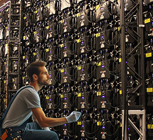 Technician conducting maintenance on an LED video wall