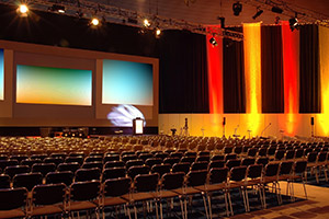 LED video wall creating a dynamic atmosphere at an event.