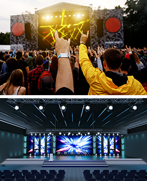 LED video walls used in both indoor and outdoor concert settings.