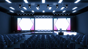 lcd-led-video-wall-conference Large LCD/LED video wall set up in a corporate event.