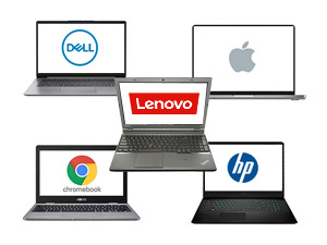 Top laptop brands for external employees including Dell, HP, Lenovo, Apple.