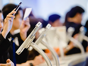 Bulk iPads set up for conference attendee check-in